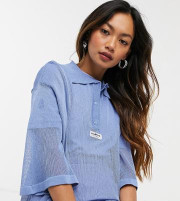 Loose Threads Oversized Lounge Polo Shirt In Loose Knit-blues