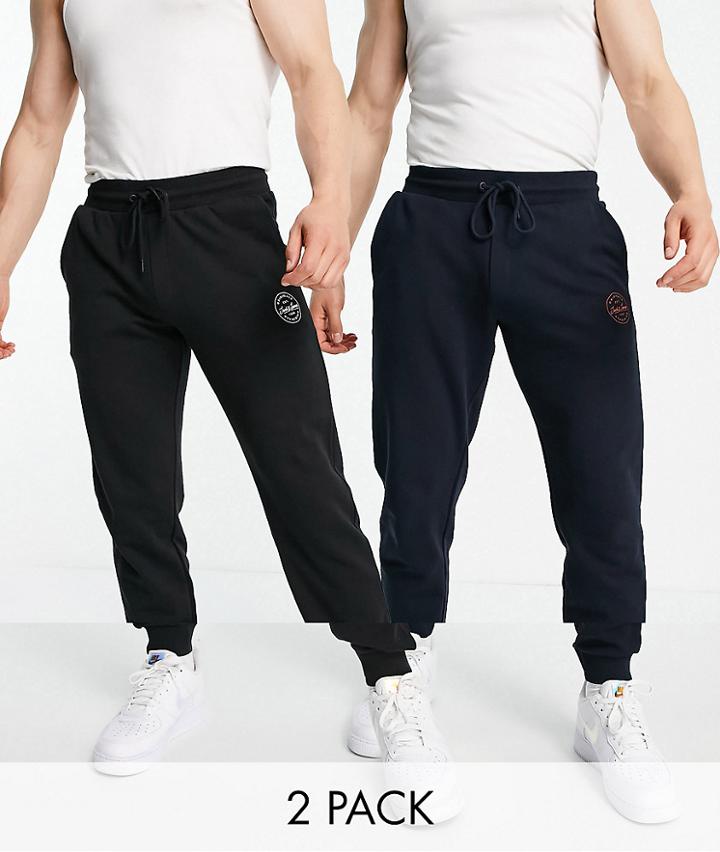 Jack & Jones Intelligence 2 Pack Sweatpants With Logo In Black & Navy-multi