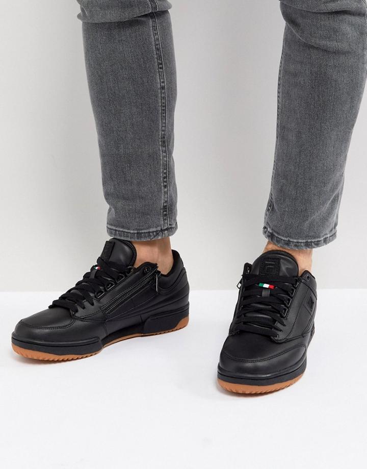 Fila T-1 Mid Zipper Sneaker In Black - Black