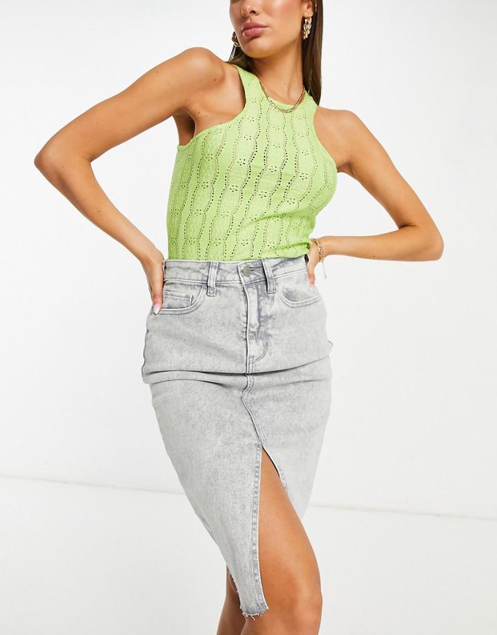 Hollister Denim Midi Skirt In Washed Gray-black
