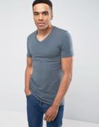 Asos Muscle Fit T-shirt With V Neck And Stretch In Blue - Blue
