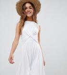 Asos Design Petite Twist Front Skater Dress - White