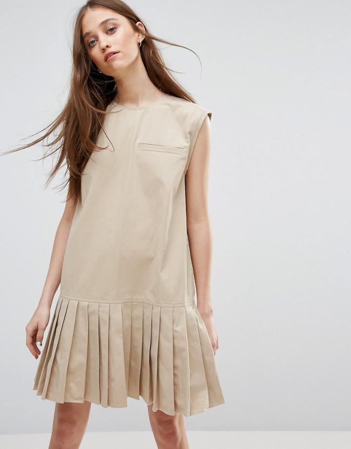 Weekday Pleat Hem Dress With Pocket - Cream