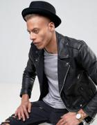 Asos Pork Pie Hat With Geo-tribal Unfinished Band - Black