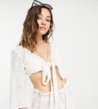 Reclaimed Vintage Inspired Couture Beach Tie Front Top In Crochet Set-white