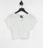 Reclaimed Vintage Inspired Shrunken Notch Neck Top In Ditsy Floral-multi