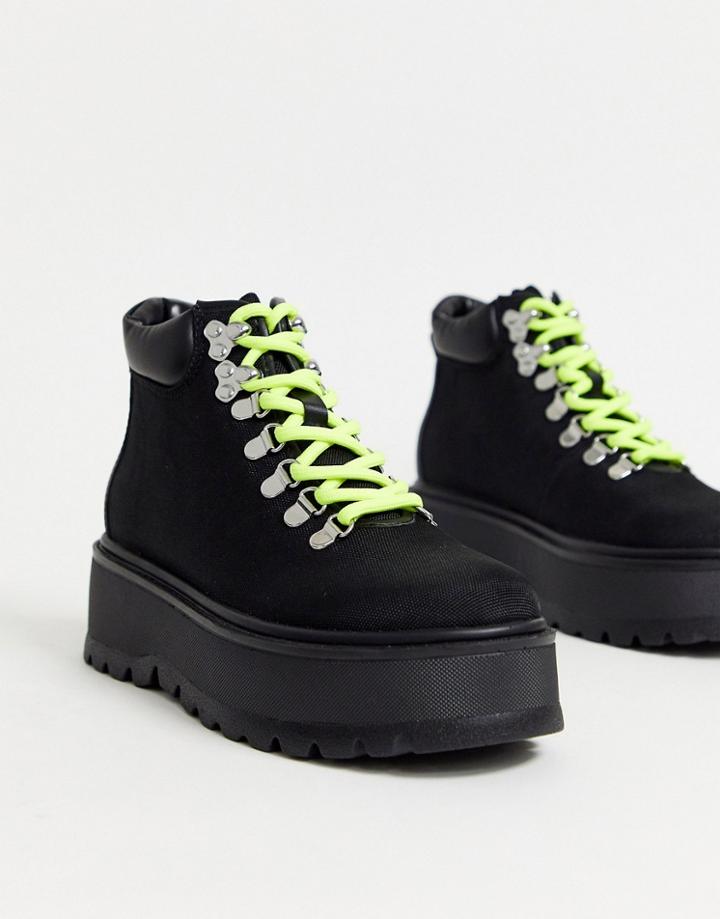 Steve Madden Stomp Flatform Hiker Boots In Black And Neon