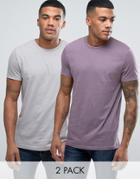 Asos 2 Pack T-shirt In Gray/purple Save - Multi