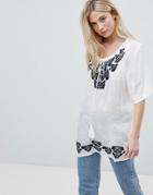 Brave Soul Woodstock Embroidered Tunic Top - Navy