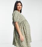New Look Maternity Tie Sleeve Smock Mini Dress In Green Floral