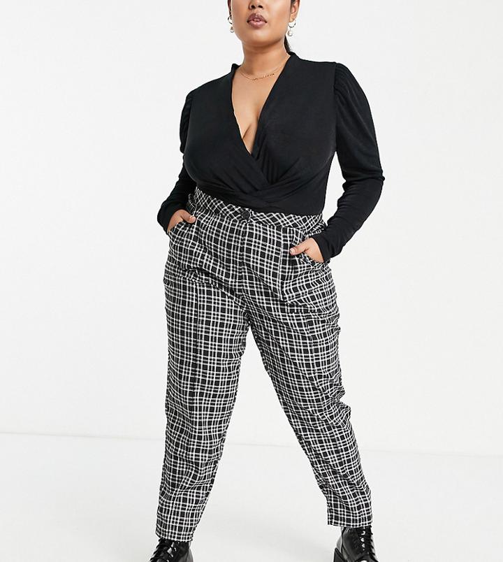 Urban Threads Plus Checked Tapered Pants - Part Of A Set-black