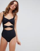 Vero Moda Cut Out Swimsuit With Ties - Black