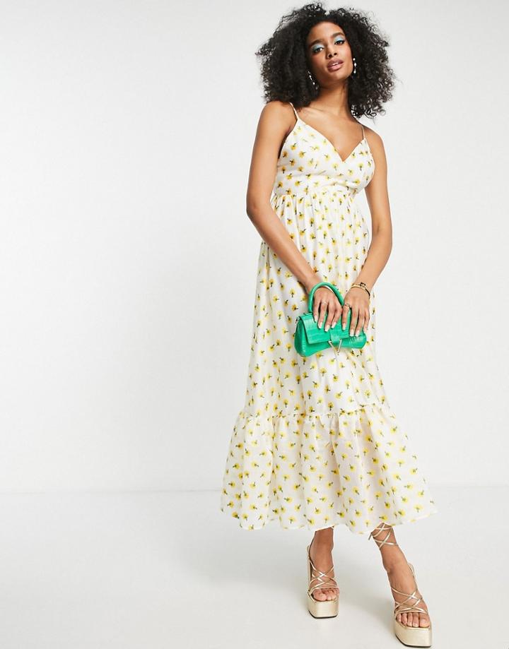 Asos Edition Cami Midi Dress In Embroidered Yellow Ditsy Floral