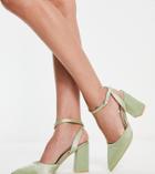Be Mine Wide Fit Neima Block Heeled Shoes In Sage Green Satin