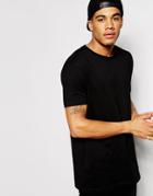 Asos Longline T-shirt With Crew Neck In Black - Black