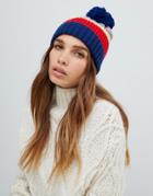 Asos Design Knitted Stipe Beanie With Pom - Multi