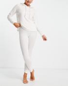 Asos Design Lounge Super Soft Rib Oversized Hoodie With Splits & Legging Set In Cream-white