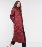 Brave Soul Tall Jaz Satin Longline Puffer Jacket-red