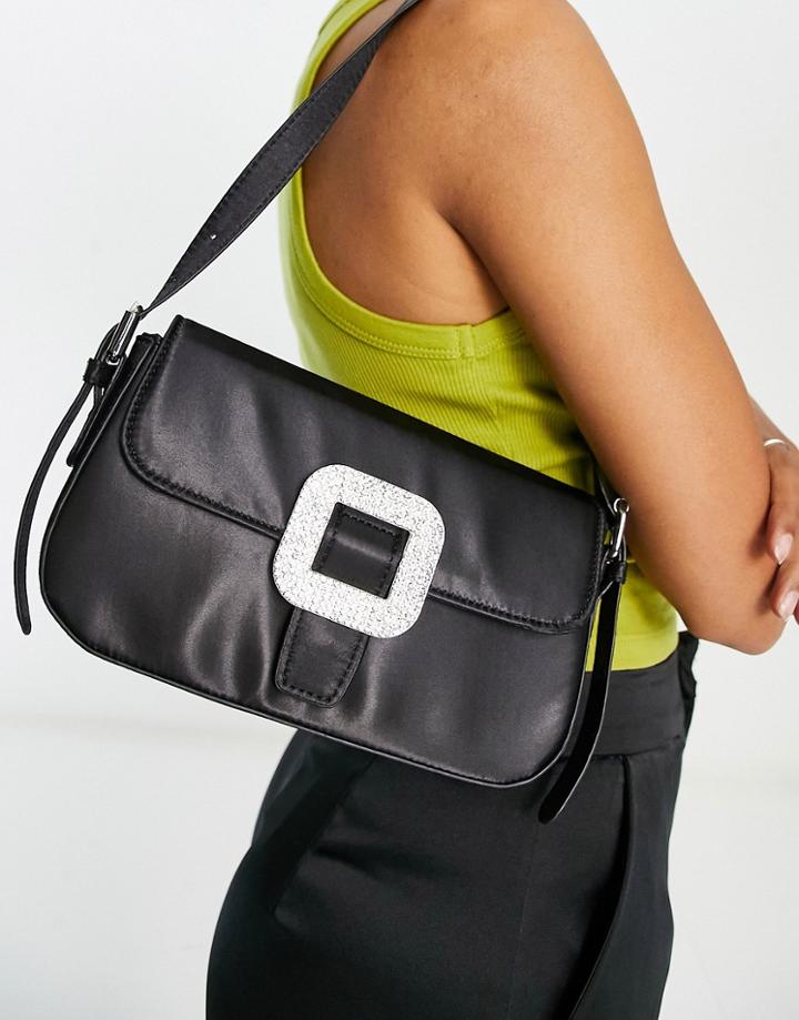 Glamorous Crystal Buckle Shoulder Bag-black