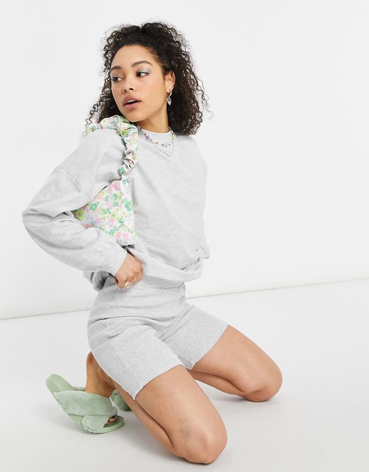 Asos Design Tracksuit Sweatshirt / Ribbed Legging Short In Gray-grey