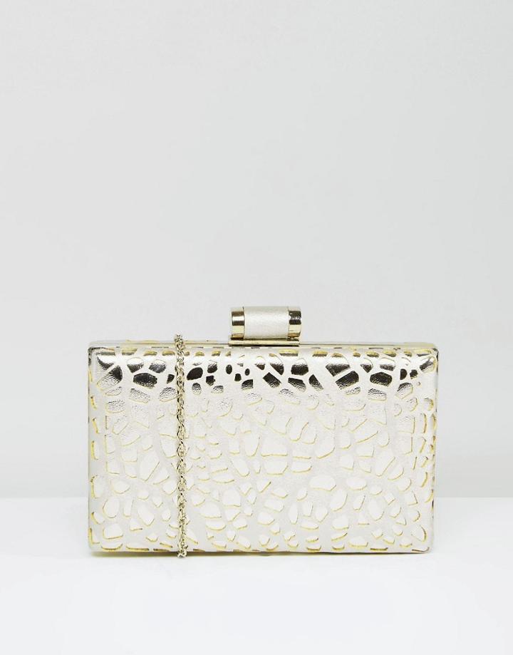 Chi Chi London Box Clutch Bag In Cutwork Metallic - Silver