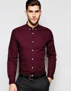 Asos Smart Shirt In Burgundy With Button Down Collar - Burgundy