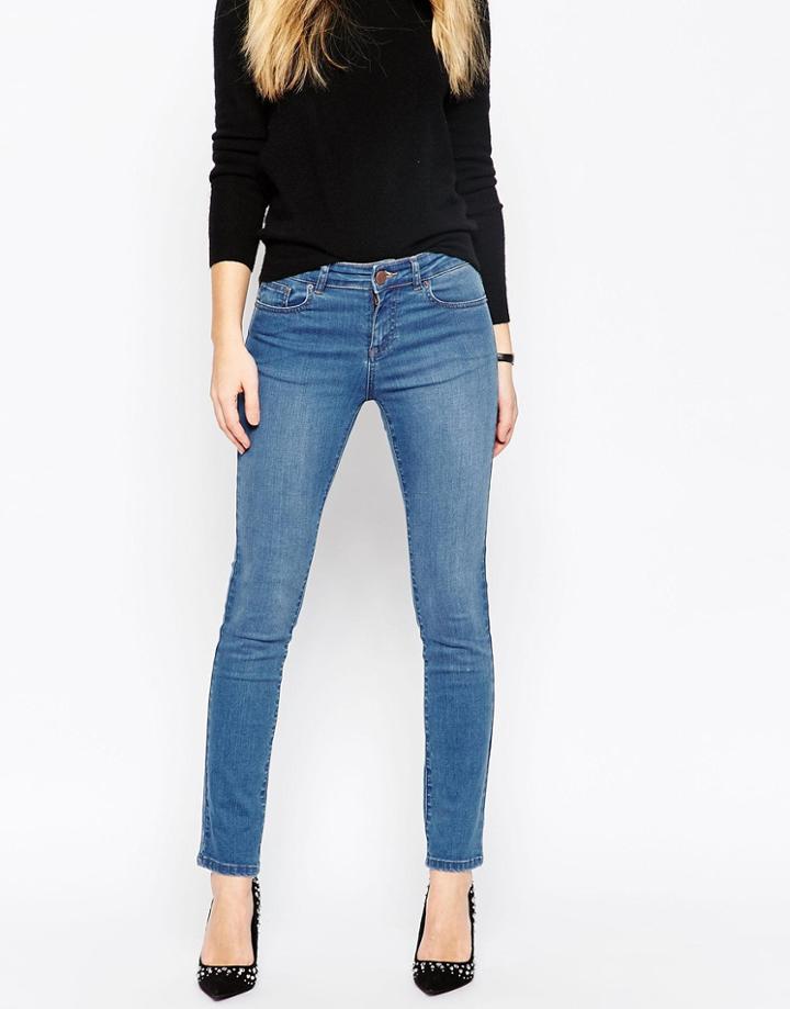 Asos Pencil Straight Leg Jeans In Daisy Bright Blue Wash - Daisy Bright Blue