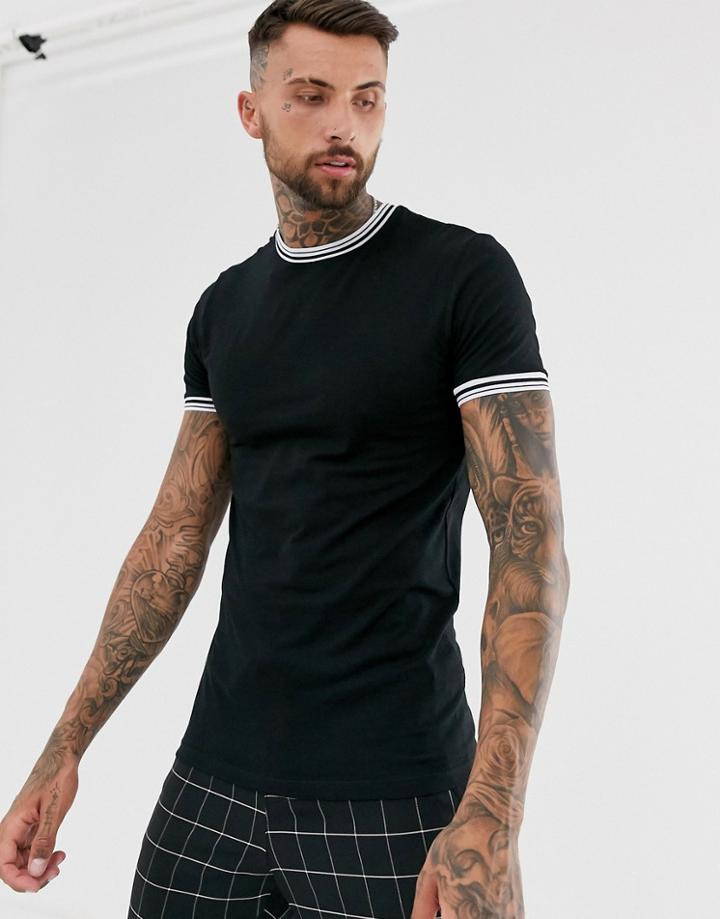 Asos Design Skinny T-shirt With Stretch And Tipping In Black