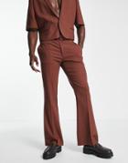 Asos Design Flared Suit Pants In Rust Microtexture-auburn
