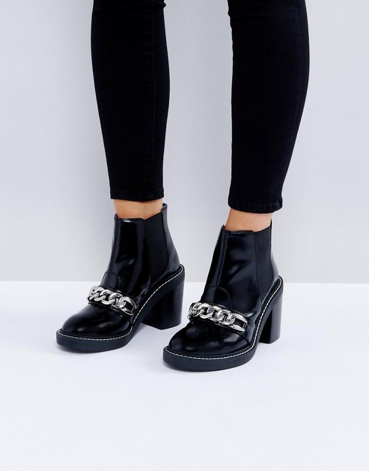 Asos Eren Leather Chain Ankle Boots - Black