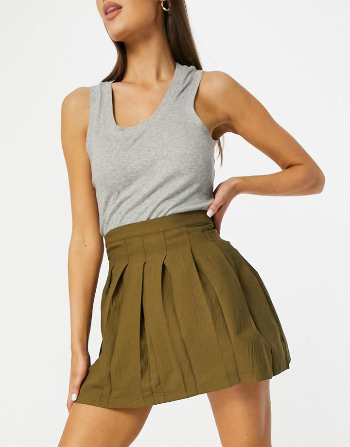 Asos Design Mini Pleated Tennis Skirt In Olive-green