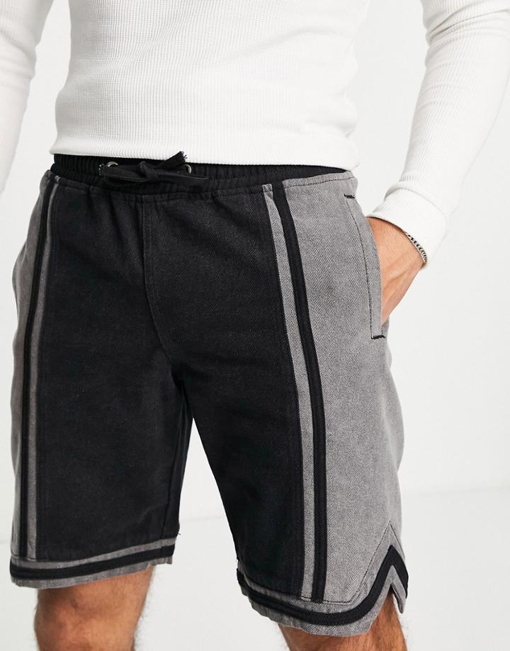 Topman Basketball Denim Short In Washed Black