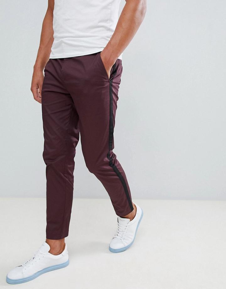 River Island Skinny Pants With Side Stripe In Burgundy - Red