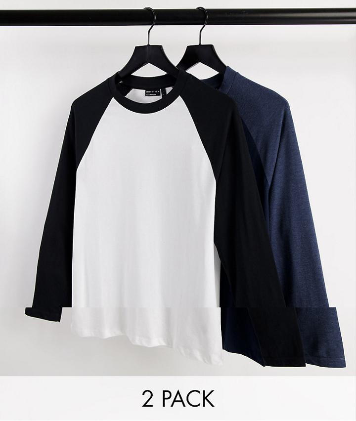 Asos Design 2 Pack Long Sleeve Sleeve Raglan T-shirt-multi