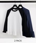 Asos Design 2 Pack Long Sleeve Sleeve Raglan T-shirt-multi