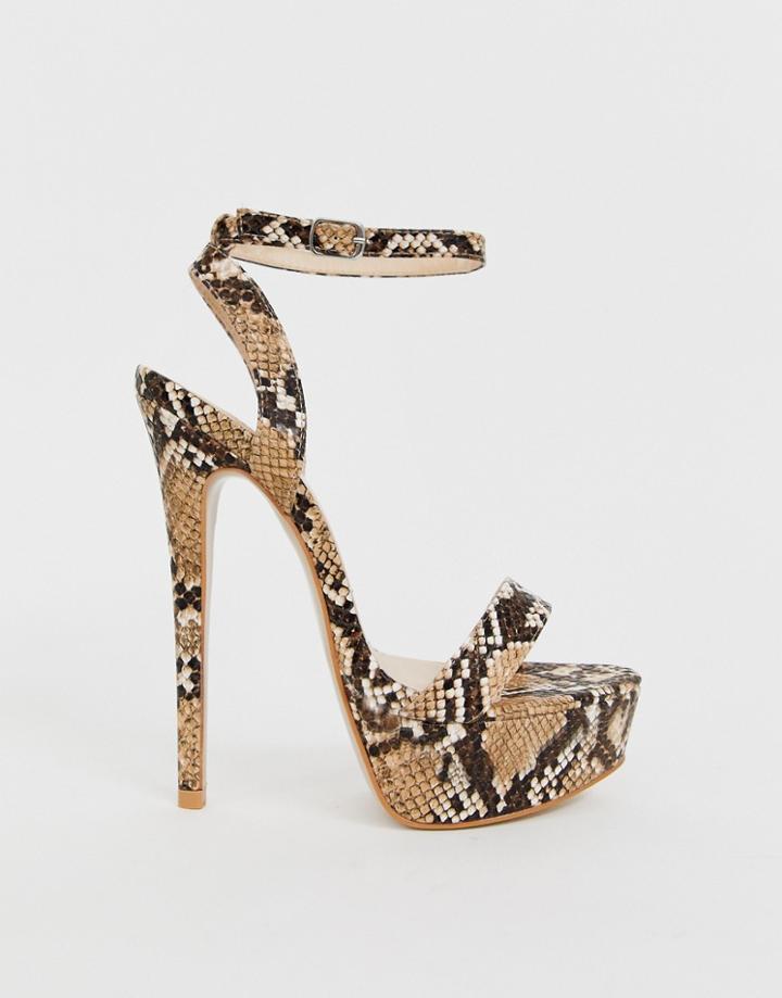 Simmi London Scandal Snake Print Platform Heeled Sandals-beige