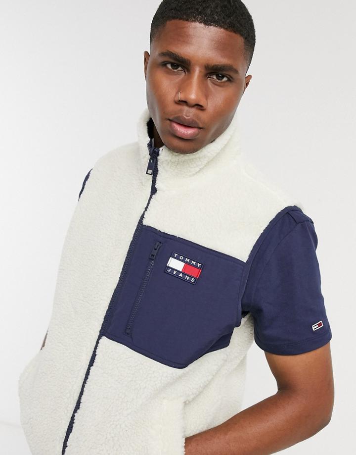 Tommy Jeans Reversible Retro Borg/nylon Tank In Tan/red