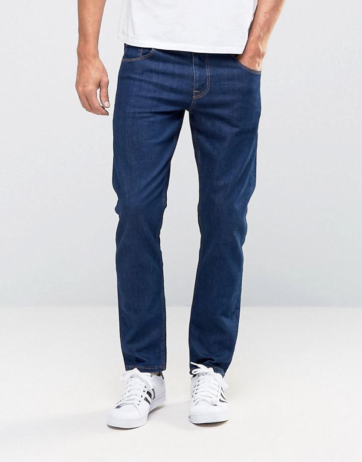 Asos Stretch Slim Ankle Grazer Jeans In 12.5oz True Blue - Blue