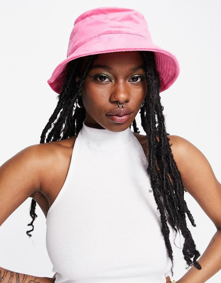 Asos Design Velour Bucket Hat In Pink