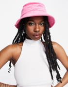 Asos Design Velour Bucket Hat In Pink