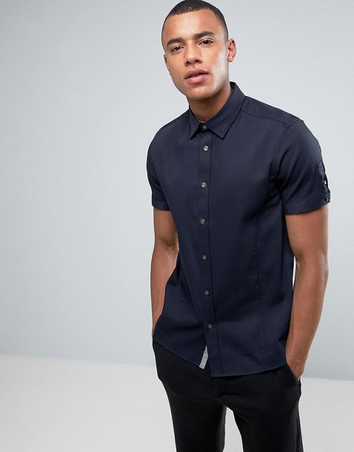 Ted Baker Short Sleeve Shirt In Texture - Navy