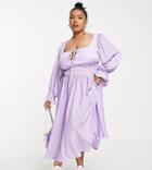 The Frolic Plus Shirred Waist Midi Dress In Lilac-purple