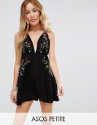 Asos Petite Beach Floral Embroidered Strappy Sundress - Multi