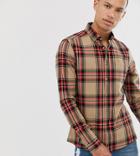 Asos Design Tall Slim Check Shirt In Brown - Brown