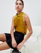 River Island Sleeveless Satin Blouse In Chartreuse-yellow