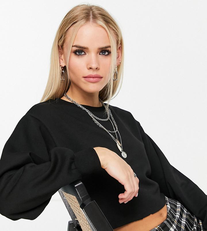 Topshop Petite Cropped Sweatshirt In Black