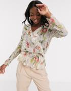 Lipsy X Abbey Clancy Ruffle Detail Chiffon Wrap Top In Floral Print-multi