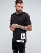 Asos Relaxed T-shirt With Skull Patch Print And Acid Wash Distressing - Black