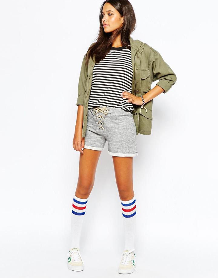 Camp Collection Retro Shorts With Lace Up Front Detail - Gray