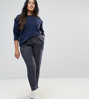 Unique 21 Hero High Waist Pants In Pinstripe - Navy